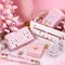 Reversible Christmas Wrapping Paper - Mini Roll - 17 Inch x 33 Feet - Pink House and Solid Pink Wrapping Paper with Metallic Foil Shine for Chrsitmas, Holiday, Party